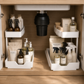 2-Pack L-Shaped Under Sink Organizers | Sliding Kitchen & Bathroom Storage Racks