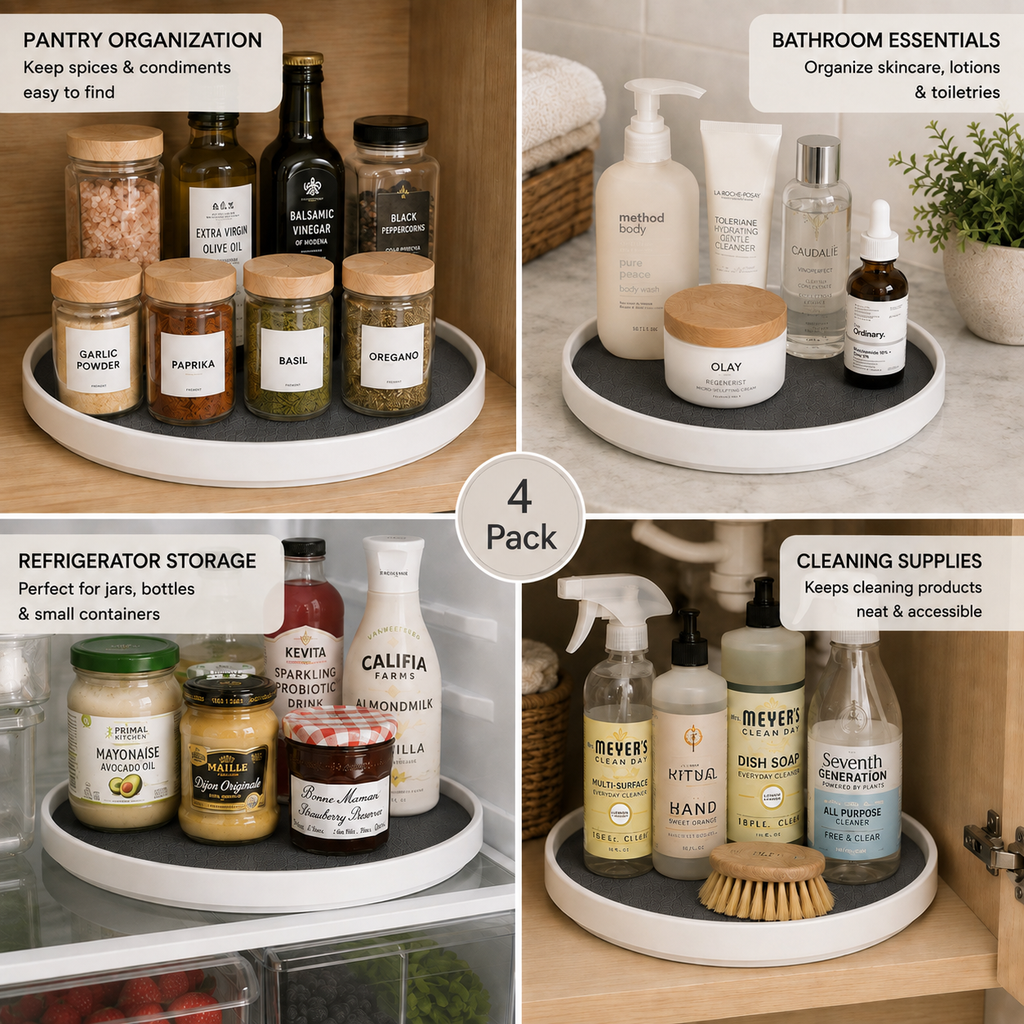 4-Pack 10" Lazy Susan Turntables | Non-Slip Rotating Organizers for Kitchen, Pantry & Fridge