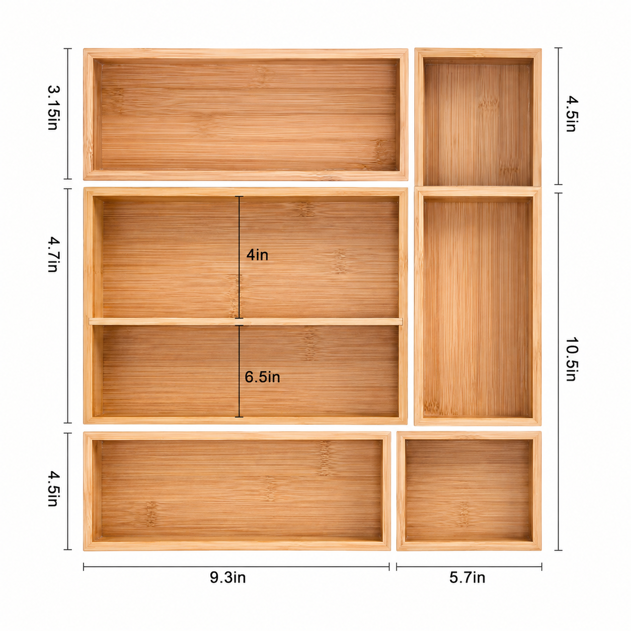 5-Piece Bamboo Drawer Organizer Set | Modular Vanity & Home Storage