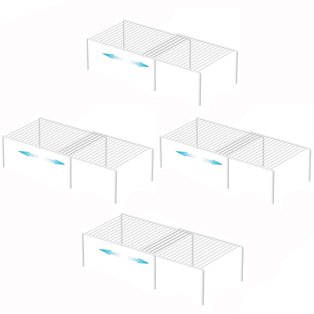 4-Pack Expandable Cabinet Shelf Organizers | Adjustable Kitchen Storage Risers
