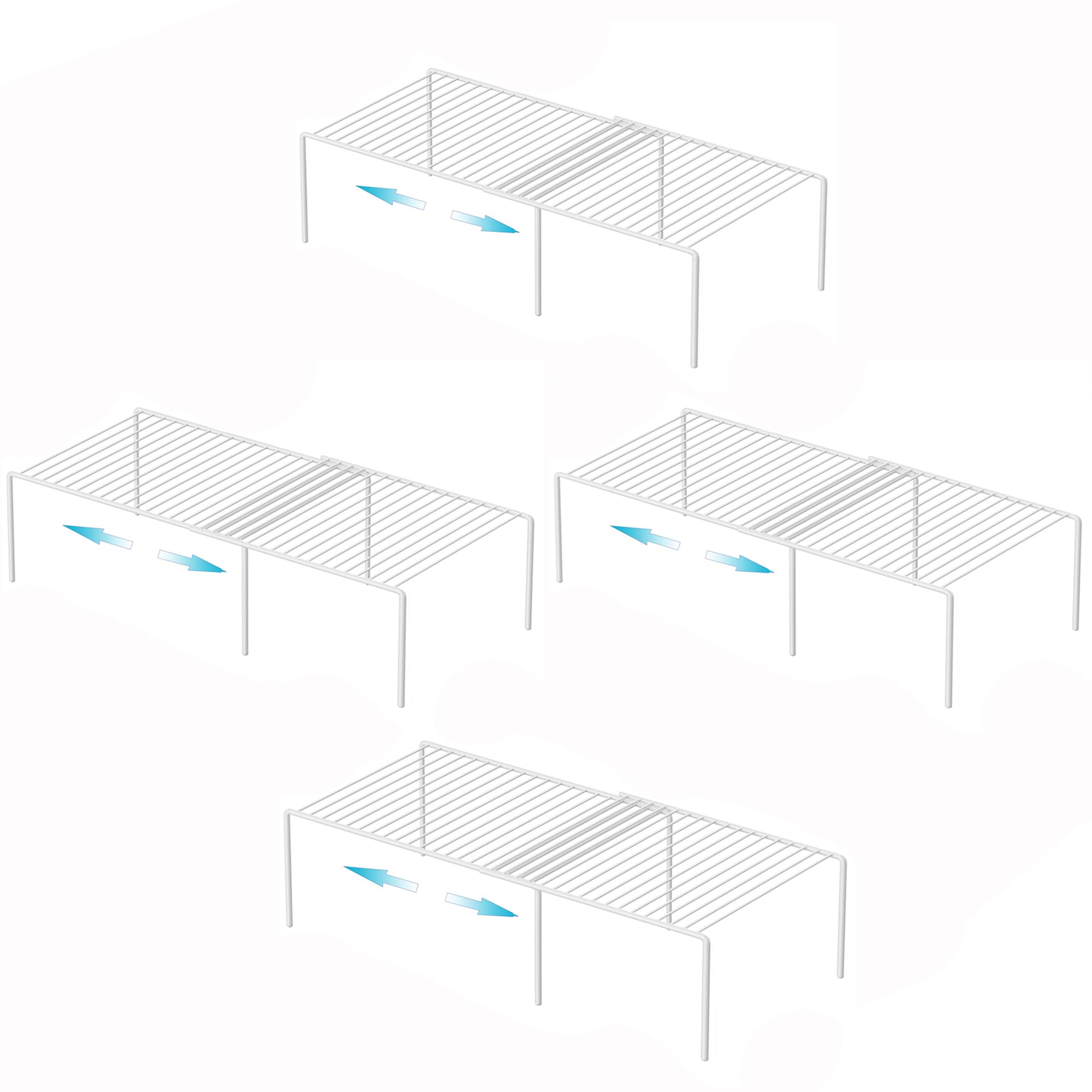 4-Pack Expandable Cabinet Shelf Organizers | Adjustable Kitchen Storage Risers