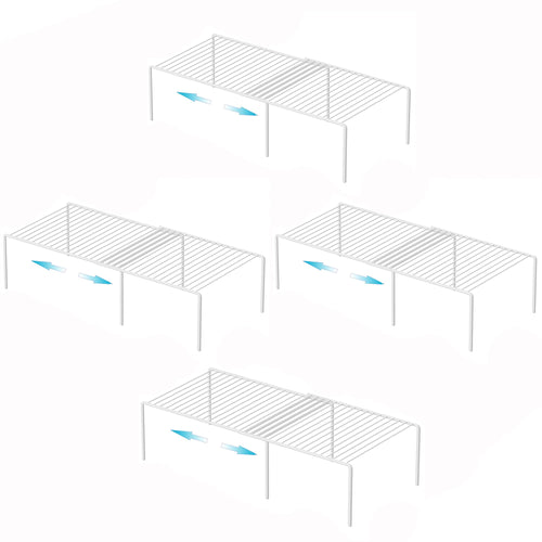 4-Pack Expandable Cabinet Shelf Organizers | Adjustable Kitchen Storage Risers
