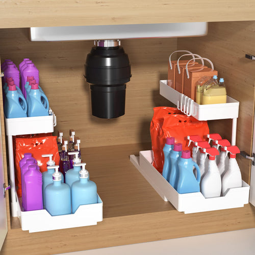 2-Pack L-Shaped Under Sink Organizers | Sliding Kitchen & Bathroom Storage Racks